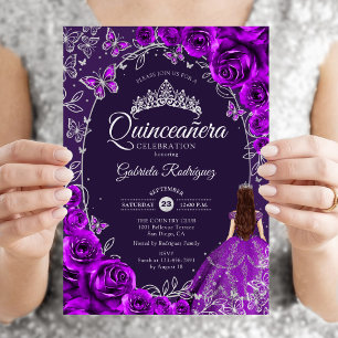 Quinceanera Purple Silver Invitation