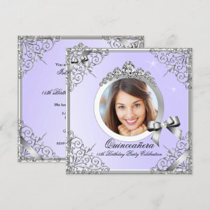 Quinceanera Purple Silver Photo 15 Birthday Party Invitation