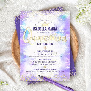 Quinceañera Purple Watercolor Chic Crown Real Gold