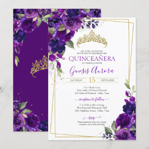 Quinceañera Purple Watercolor Floral Invitation