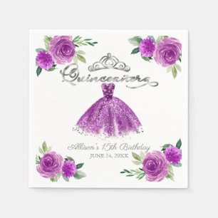 Quinceanera Purple Watercolor Gown Floral Napkin