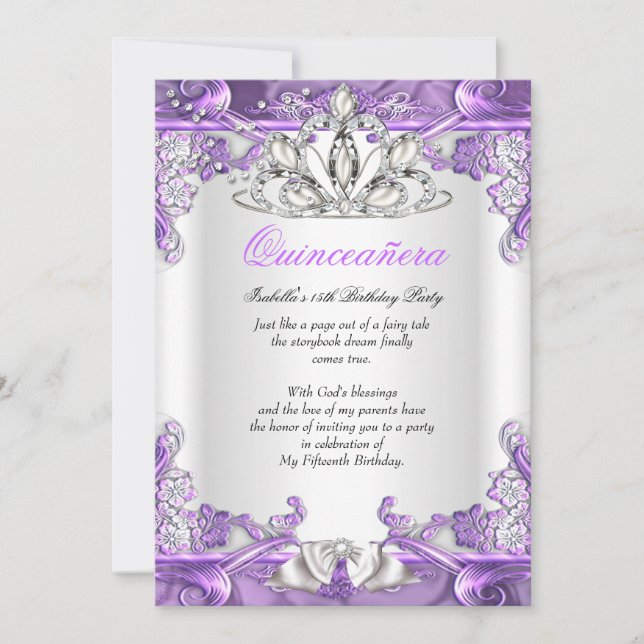 Quinceanera Purple White 15th Birthday Party Invitation (Front)