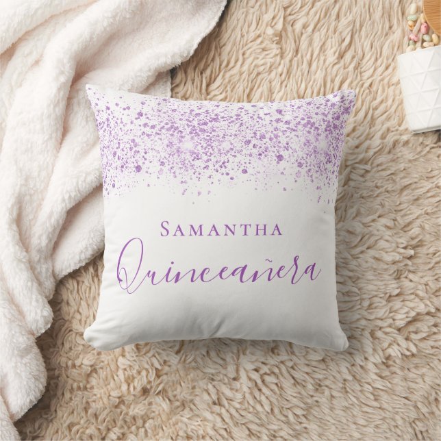 Quinceanera purple white name script cushion (Blanket)