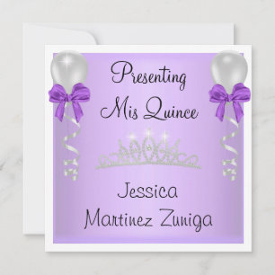 Quinceanera Purple White Silver Jewel Tiara Invitation