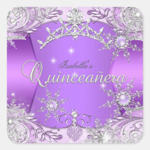 Quinceanera Purple Winter Wonderland Snowflakes Square Sticker