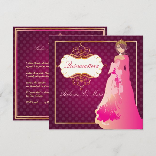 QUINCEANERA/QUINCE ANOS PRINCESS/DIY colour Invitation (Front/Back)