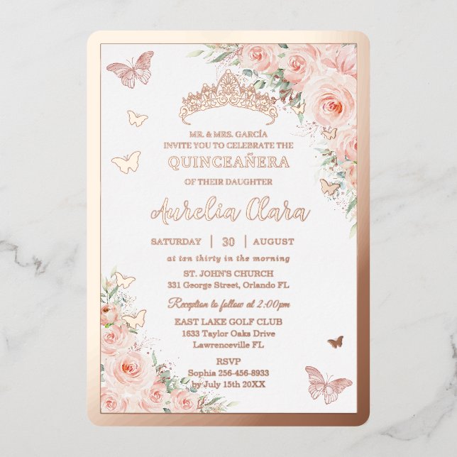 Quinceañera Quince Sweet 16 Blush Floral Rose Gold (Front)
