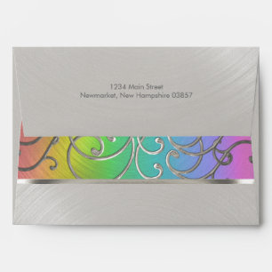 Quinceanera Rainbow and Silver Filigree Swirls Envelopes