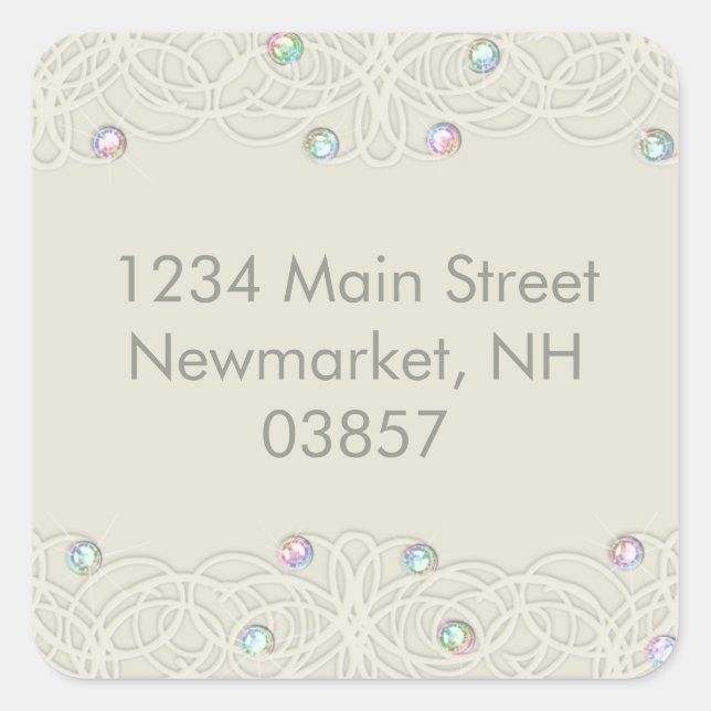 Quinceanera Rainbow Crystals Sparkle and Lace Square Sticker (Front)