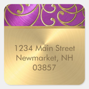 Quinceanera Raspberry Pink Gold Filigree Swirls Square Sticker