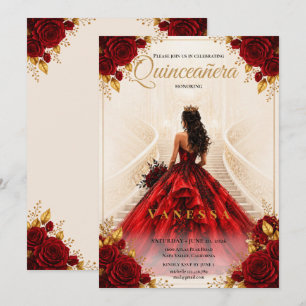 Quinceanera Read and gold Invitation