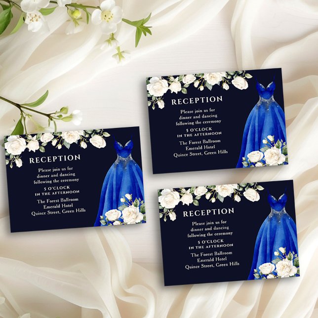 Quinceanera Reception Princess Dress Roses Blue Enclosure Card (Reception Card from the Princess Dress and Roses Quinceanera collection by Darling & May)