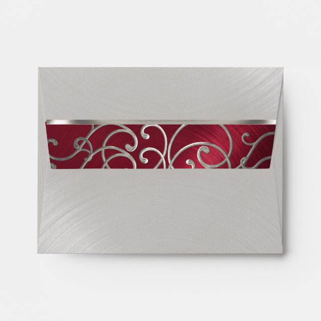 Quinceanera Red and Silver Filigree Swirls Envelopes (Back (Top Flap))
