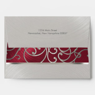 Quinceanera Red and Silver Filigree Swirls Envelopes
