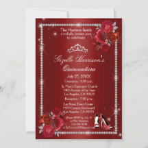 Quinceanera Red and Silver Floral Elegant