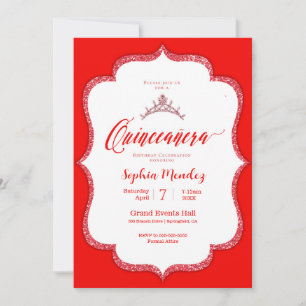Quinceanera - Red and White Invitation