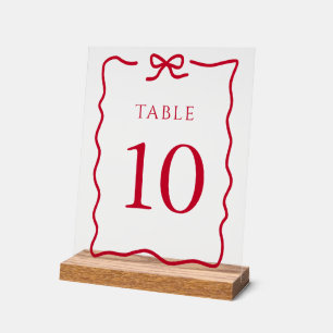 Quinceañera Red Bow Table Numbers Acrylic Sign