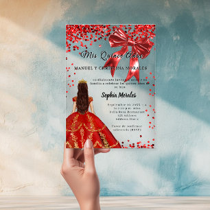 Quinceanera red dress bow clear acrylic invitations
