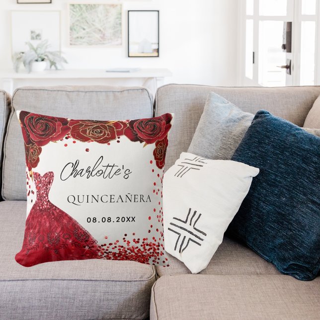 Quinceanera red dress flowers white cushion (Creator Uploaded)