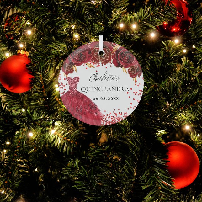 Quinceanera red dress flowers white glass tree decoration (Creator Uploaded)