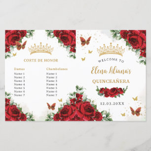 Quinceañera Red Floral Gold Butterflies Program
