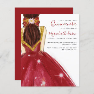 Quinceanera Red Gold Dress Budget Invitation