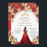 Quinceañera Red Gold Roses Floral Princess Dress Invitation<br><div class="desc">Personalise this lovely red and gold floral quinceañera invitation with your own wording easily and quickly. Simply click the "Edit Using Design Tools" button to modify the text, wording, font style, font size, and font colour. You can also add or remove text, and move or remove images. The crown and...</div>