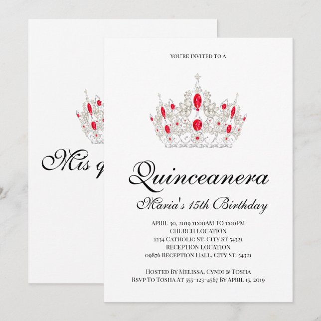 Quinceanera, Red Invitations (Front/Back)