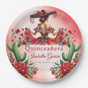 Quinceañera Red Mexican Style Paper Plate