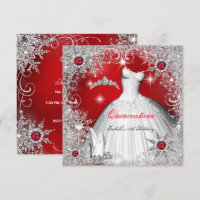 Quinceanera Red Pearl Silver Winter Snowflakes
