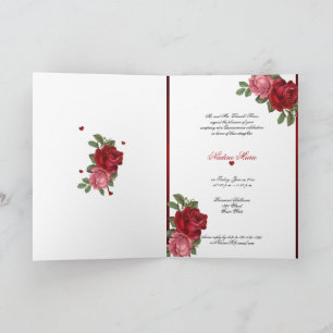 Quinceanera Red Pink Roses Red Satin Invitation