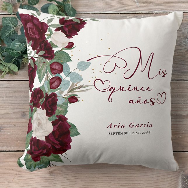 Quinceanera Red Rose Personalised Mis Quince Anos Cushion (Creator Uploaded)