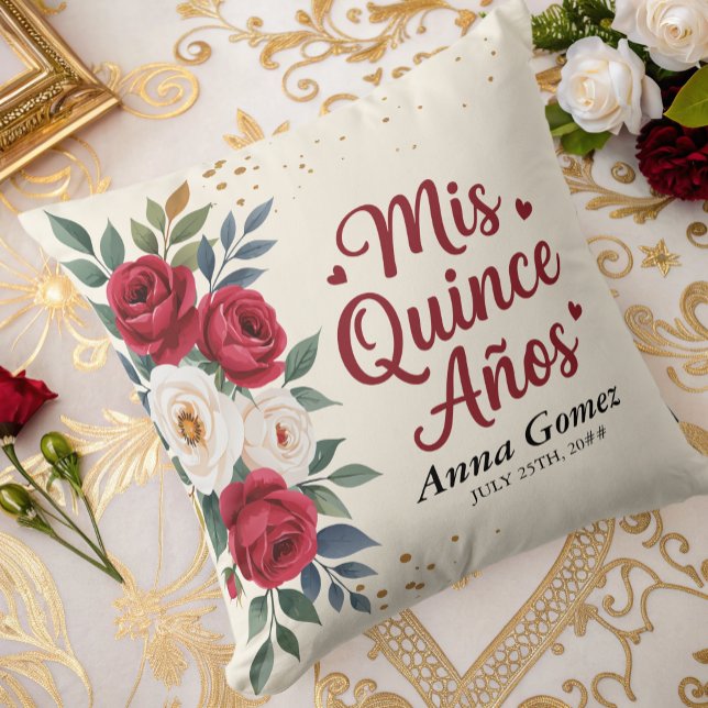 Quinceanera Red Rose Personalised Mis Quince Anos  Cushion (Creator Uploaded)