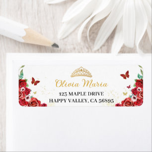 Quinceañera Red Roses Floral Butterflies Address