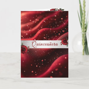 Quinceanera Red Roses Hearts Red Satin Invitation
