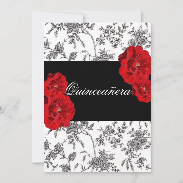 Quinceanera, Red Roses Invitation / Sweet Sixteen, (Front)