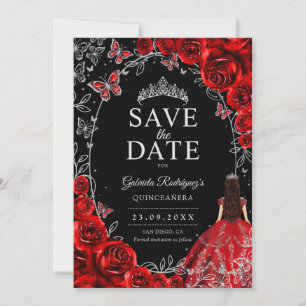 Quinceanera Red Silver Black Save The Date