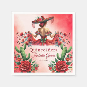 Quinceañera Red Watercolor Mexican Girl Napkin