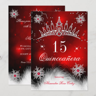 Quinceanera Regal Red Snowflake 15th Birthday Invitation