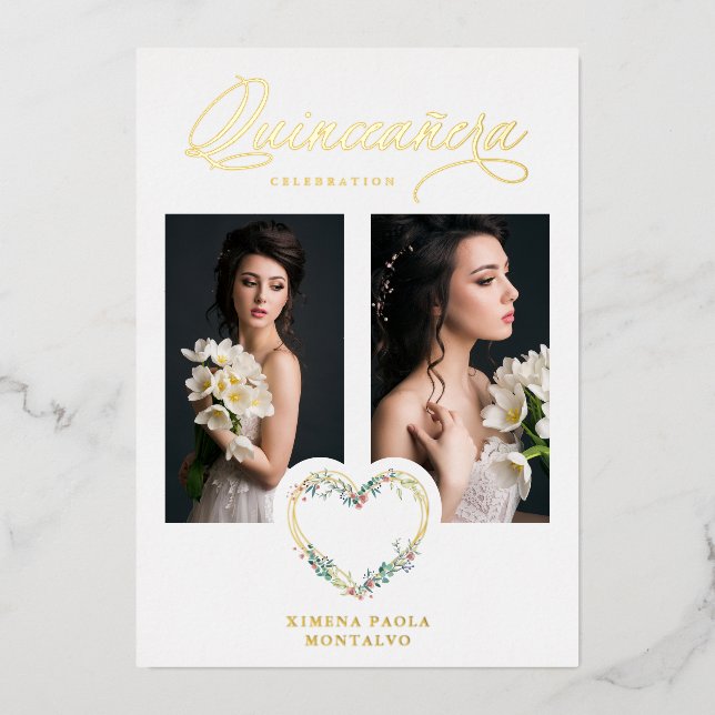 Quinceañera Romantic Pink Shades Real Gold Floral  (Front)