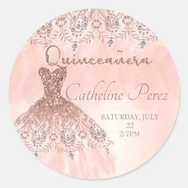 quinceanera rose blush 15th birthday favour classic round sticker (Front)