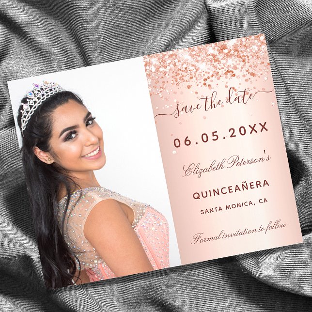 Quinceanera rose blush photo budget Save the Date Flyer (Creator Uploaded)