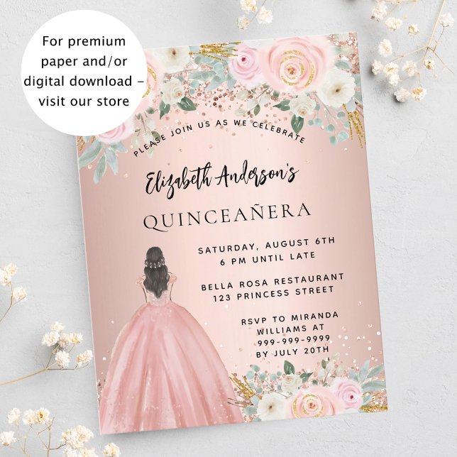 Quinceanera rose flowers dress budget invitation (Creator Uploaded)