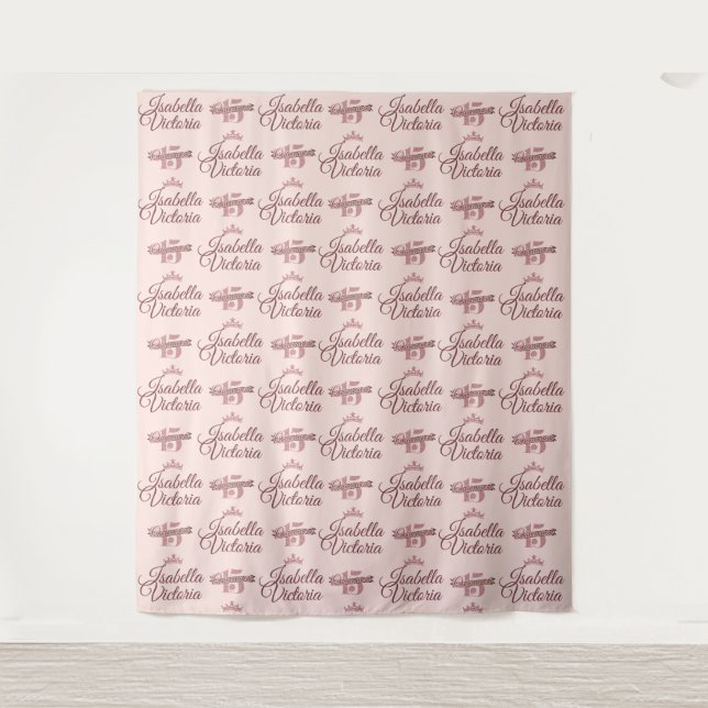 Quinceanera Rose Gold Backdrop Step and Repeat Tapestry (Front)