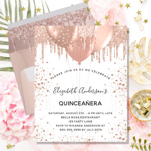 Quinceanera rose gold balloons invitation