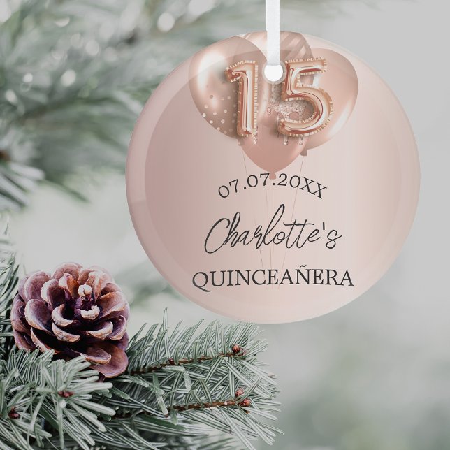 Quinceanera rose gold balloons name glass tree decoration (Creator Uploaded)