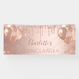 Quinceanera rose gold balloons party banner