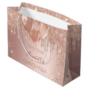 Quinceanera rose gold blush glitter balloons large gift bag