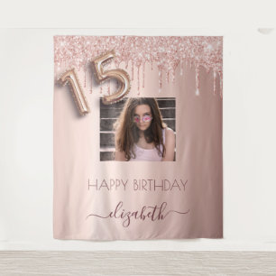 Quinceanera  rose gold blush glitter drips photo tapestry