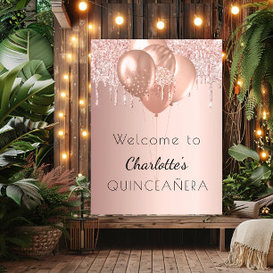 Quinceanera rose gold blush glitter welcome poster
